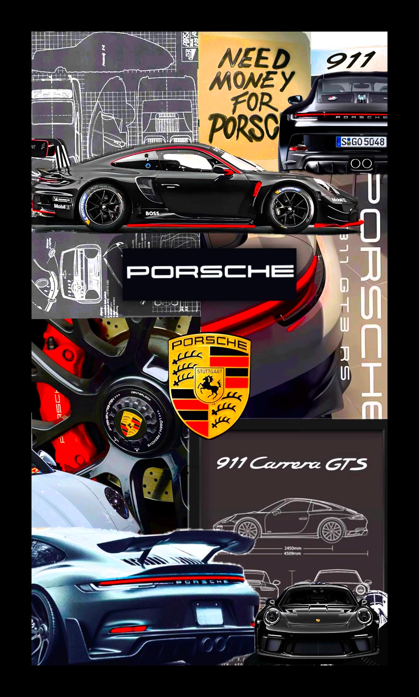 911 Carrera GTS Wall Art Poster | Luxury Sports Car Blueprint